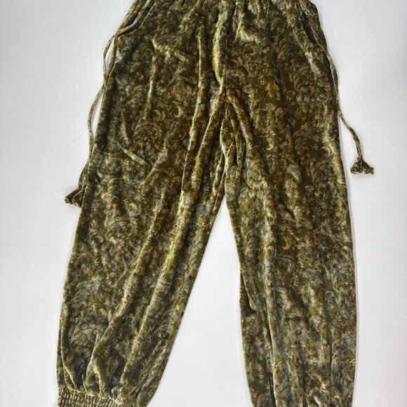 Anthropologie Gloria Velvet Joggers Womens Medium Metallic Green Elastic Waist - Picture 1 of 16